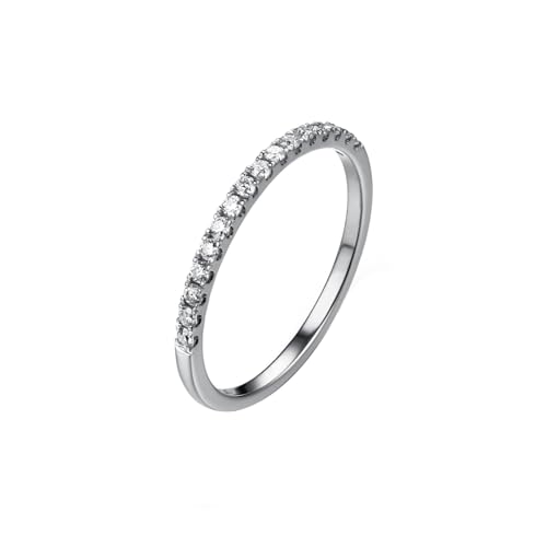 Mesnt Damen Ringe, Frauen 9K Weißgold Stapelbarer dünner Ring mit Moissanit-Inlay (Größe Anpassen) von Mesnt