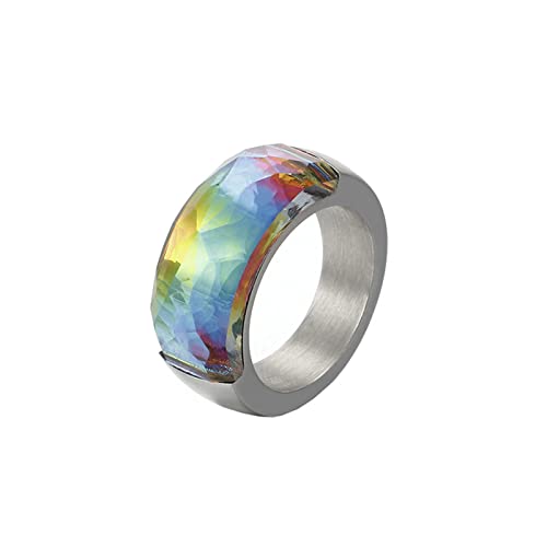 Mesnt Damen Ringe Edelstahl, Edelstahl 10MM Bogen Top Finger Ring mit Halbmond Form Stein für Damen Silber Multicolor, Größe 54 (17.2) von Mesnt