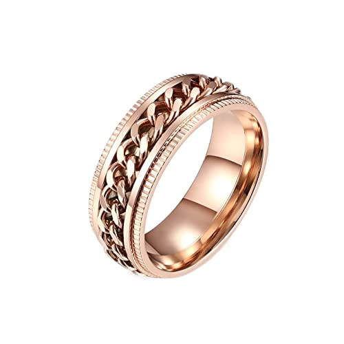 Mesnt Damen Ringe Edelstahl, Goth Ringe Herren, Spinner Bands Ring Mit Drehbarer Panzerkette Mit Gerillten Kanten Ring aus Edelstahl Roségold Größe 60 (19.1) von Mesnt