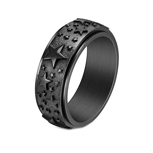 Mesnt Damen Ringe Edelstahl, Pentagram Stern Drehbarer Spinner Fidget Ring Schwarz Größe 54 (17.2) von Mesnt