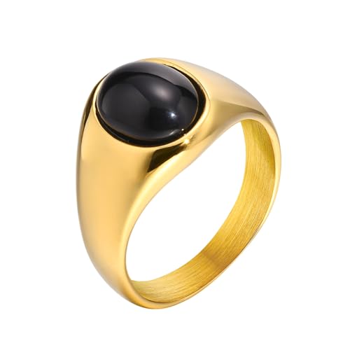 Mesnt Damen Ringe Gold, Damen Ringe Punk Style Ring mit ovalem Stein, Gold, Größe 60 (19.1) von Mesnt