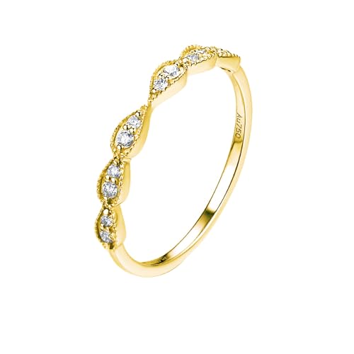 Mesnt Damen Ringe Gold, Frauen 9K Gelbgold Eleganter Verlobungsring mit rundem Moissanit (Größe Anpassen) von Mesnt