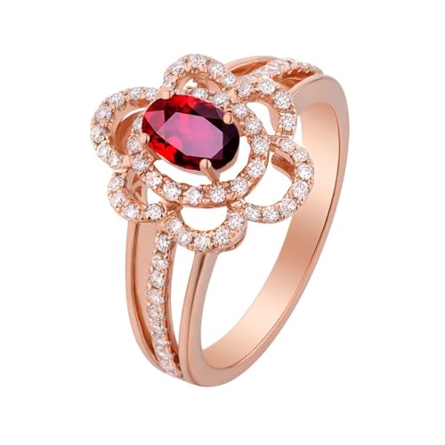Mesnt Damen Ringe Rosegold, 18K Rotgold Ring für Frauen with Im Labor hergestellter Rubin 1ct und Im Labor hergestellter Diamant, Größe 58 (18.5)/P8624 von Mesnt