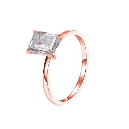 Mesnt Damen Ringe Rosegold, Frauen 14K Roségold Krallen Rechteckiger Moissanit-Solitärring 2ct (Größe Anpassen) von Mesnt