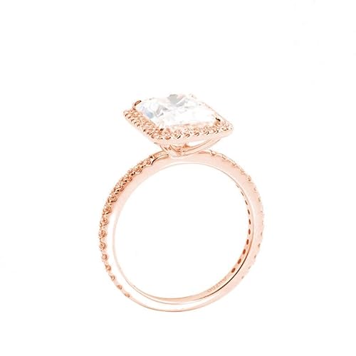 Mesnt Damen Ringe Rosegold, Frauen 18K Roségold Rechteckiger Moissanit-Verlobungs-Ehering (Größe Anpassen) von Mesnt