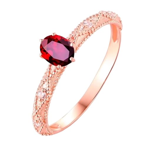 Mesnt Damen Verlobungsringe, 18K Rotgold Ring für Frauen with Im Labor hergestellter Rubin 4ct und Im Labor hergestellter Diamant, Größe 52 (16.6) von Mesnt