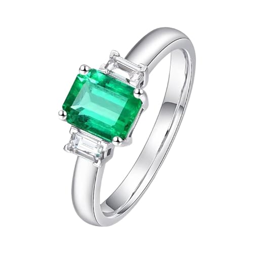 Mesnt Damen Verlobungsringe, 18K Weißgold Ring für Frauen with 5.5x6.9mm Im Labor hergestellter Smaragd 0.983ct und Im Labor hergestellter Diamant, Größe 61 (19.4) von Mesnt