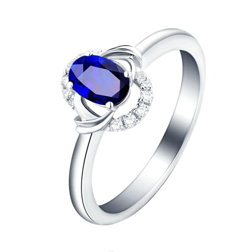 Mesnt Damen Verlobungsringe, 18K Weißgold Ring für Frauen with Im Labor hergestellter Saphir 0.47ct und Im Labor hergestellter Diamant, Größe 58 (18.5) von Mesnt