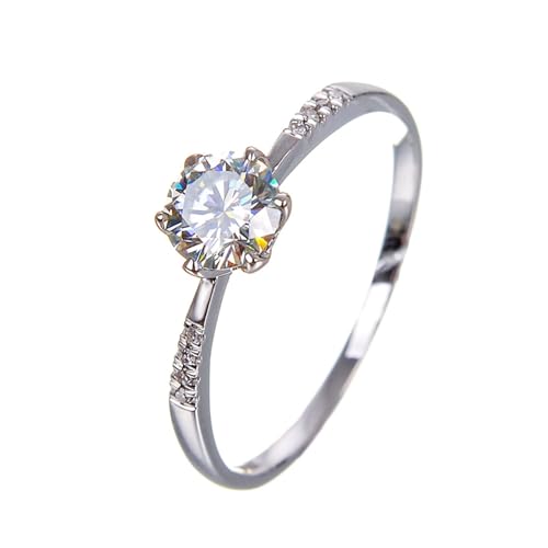 Mesnt Damen Verlobungsringe, 18K Weißgold Ring für Frauen with Moissanit und Im Labor hergestellter Diamant, Größe 49 (15.6) von Mesnt