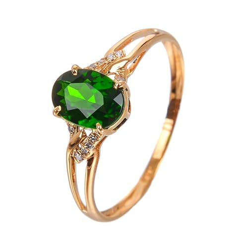 Mesnt Damenring Gold, 18K Gelbgold Ring für Frauen with Diopsid und Im Labor hergestellter Diamant, Größe 56 (17.8) von Mesnt