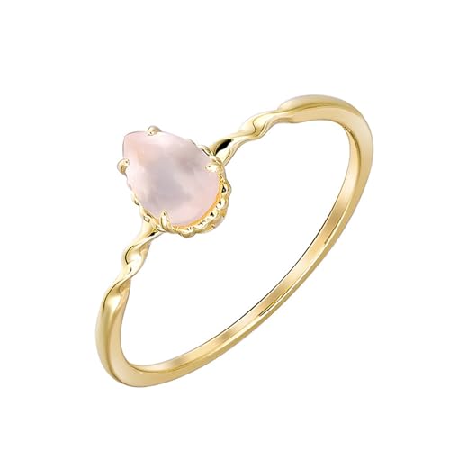 Mesnt Damenring Gold, Frauen 9K Gelbgold Ring mit birnenförmigem rosa Kristall (Größe Anpassen) von Mesnt