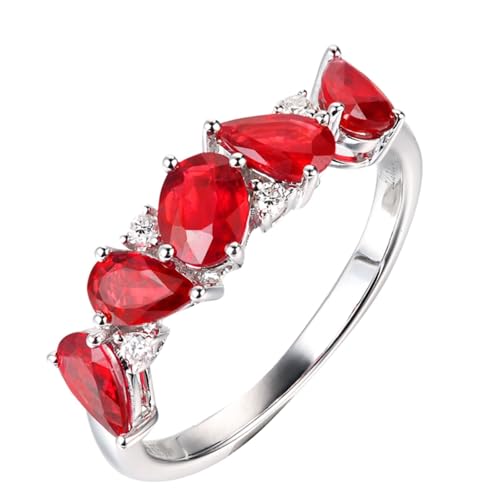 Mesnt Damenring Weißgold, 18K Weißgold Ring für Damen with Im Labor hergestellter Rubin 2.4ct und Im Labor hergestellter Diamant, Größe 60 (19.1) von Mesnt