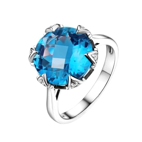 Mesnt Damenring Weissgold, 18K Weißgold Ring für Damen with Topas 7.5ct und Im Labor hergestellter Diamant, Größe 54 (17.2) von Mesnt