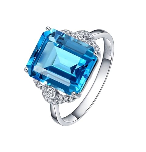 Mesnt Damenring Weißgold, 18K Weißgold Ring für Frauen with 10x12mm Topas 7.04ct und Im Labor hergestellter Diamant, Größe 54 (17.2) von Mesnt