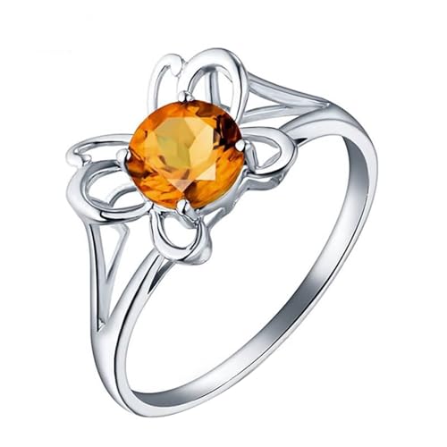 Mesnt Damenring Weissgold, 18K Weißgold Ring für Frauen with Citrin 0.87ct und Im Labor hergestellter Diamant, Größe 49 (15.6) von Mesnt