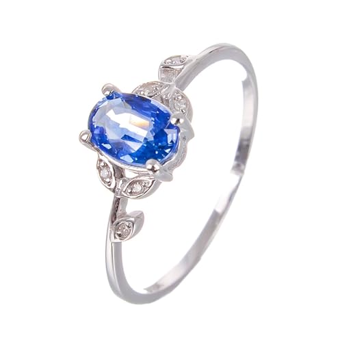 Mesnt Damenring Weißgold, 18K Weißgold Ring für Frauen with Im Labor hergestellter Saphir und Im Labor hergestellter Diamant, Größe 52 (16.6) von Mesnt