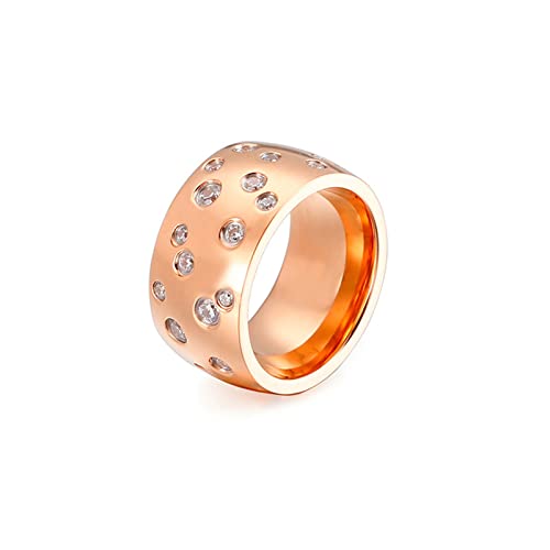 Mesnt Edelstahl Ring Damen, Edelstahl 12MM breiter Verlobungsring mit kubischem Zirkoniumdioxid für Damen Roségold, Größe 60 (19.1) von Mesnt