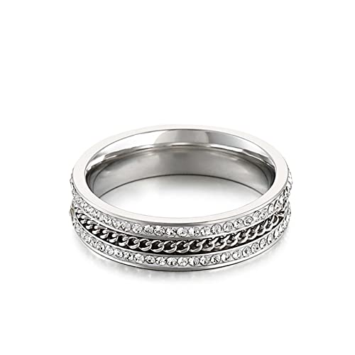 Mesnt Edelstahl Ring Damen, Edelstahl 5MM Elegantes Versprechen Ring mit Curb Kette und kubischer Zirkon eingebettet für Damen Silber, Größe 57 (18.1) von Mesnt