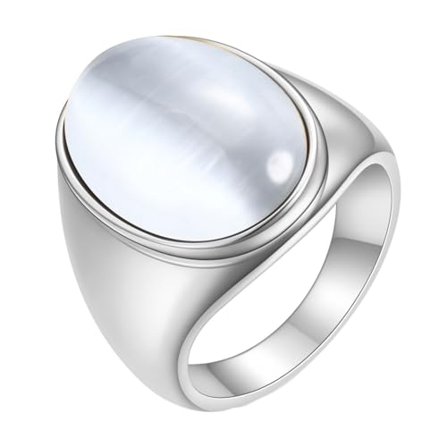 Mesnt Edelstahl Ring Frauen, 23MM großer ovaler Stein Punk Stil Zeigefinger Ring aus 316L Edelstahl für Herren Damen Silber Weiß, Größe 54 (17.2) von Mesnt