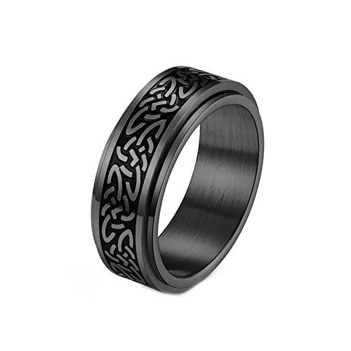 Mesnt Edelstahl Ringe, Vintage Keltischer Knoten Spinner Versprechen Ring Schwarz Größe 54 (17.2) von Mesnt