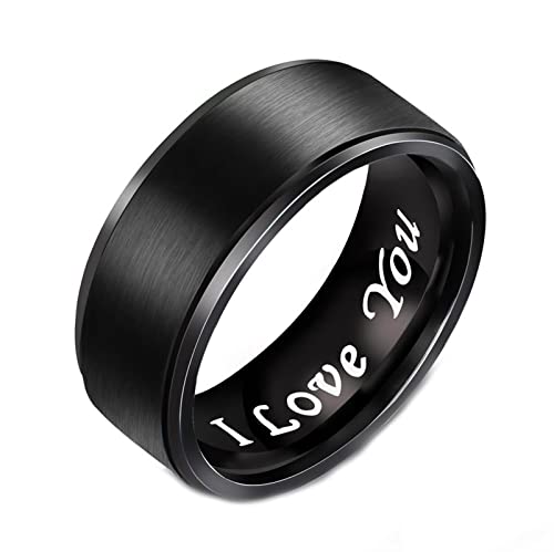 Mesnt Edelstahlringe Damen Schwarz, Ring Edelstahl 8MM I Love You Damen Ringe Modeschmuck, Schwarz Größe 54 (17.2) von Mesnt