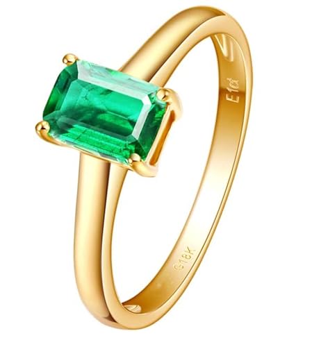 Eheringe für Damen, 18K Gelbgold Solitaire Ring mit 0.6ct Rechteck Im Labor hergestellter Smaragd, Größe 57 (18.1) von Mesnt