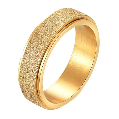 Mesnt Fidget Ring Damen, Edelstahl Frosted Fidget Spinner Ring 6MM für Frauen Gold, Größe 67 (21.3) von Mesnt