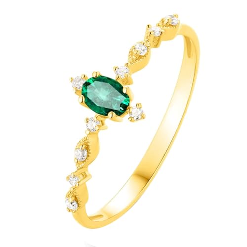 Mesnt Frauen Damen Hochzeit Ringe Gold, 18K Gelbgold Ring für Damen with Im Labor hergestellter Smaragd 0.17ct und Im Labor hergestellter Diamant, Größe 63 (20.1) von Mesnt