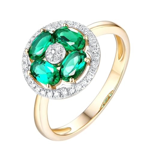 Mesnt Frauen Damen Hochzeit Ringe Gold, 18K Gelbgold Ring für Damen with Im Labor hergestellter Smaragd 0.66ct und Im Labor hergestellter Diamant, Größe 61 (19.4) von Mesnt