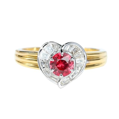 Mesnt Frauen Ehering, 18K Bicolor Ring für Frauen with Im Labor hergestellter Rubin 0.5ct und Im Labor hergestellter Diamant, Größe 61 (19.4) von Mesnt