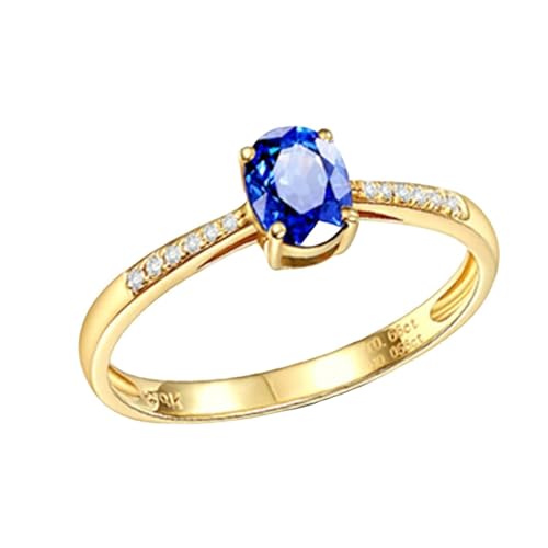Mesnt Frauen Ehering, 18K Gelbgold Ring für Damen with Im Labor hergestellter Saphir 0.66ct und Im Labor hergestellter Diamant, Größe 57 (18.1) von Mesnt