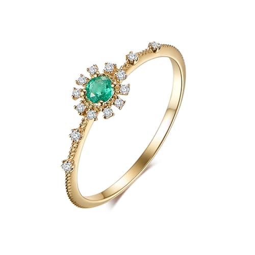 Mesnt Frauen Ehering, 18K Gelbgold Ring für Damen with Im Labor hergestellter Smaragd 0.176ct und Im Labor hergestellter Diamant, Größe 60 (19.1) von Mesnt