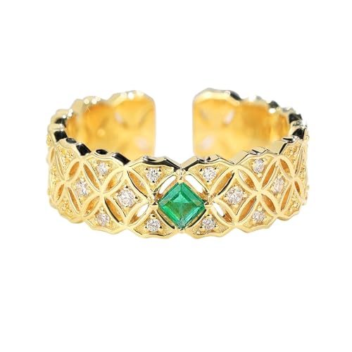 Mesnt Frauen Ehering, 18K Gelbgold Ring für Damen with Im Labor hergestellter Smaragd 0.1ct und Im Labor hergestellter Diamant, Größe 61 (19.4) von Mesnt