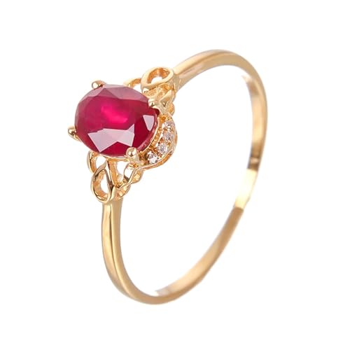 Mesnt Frauen Ehering, 18K Gelbgold Ring für Frauen with Im Labor hergestellter Rubin und Im Labor hergestellter Diamant, Größe 52 (16.6) von Mesnt