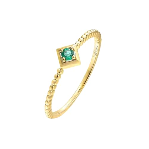 Mesnt Frauen Ehering, 18K Gelbgold Ring für Frauen with Im Labor hergestellter Smaragd 0.07ct, Größe 49 (15.6) von Mesnt