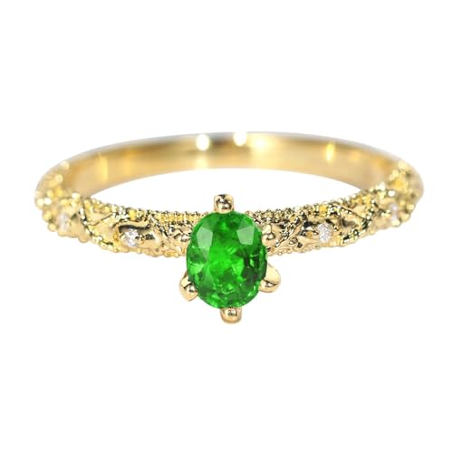 Mesnt Frauen Ehering, 18K Gelbgold Ring für Frauen with Tsavorit 0.4ct und Im Labor hergestellter Diamant, Größe 57 (18.1) von Mesnt