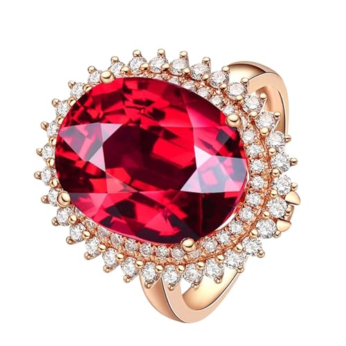 Mesnt Frauen Ehering, 18K Rotgold Ring für Frauen with 12x14mm Turmalin 7.37ct und Im Labor hergestellter Diamant, Größe 54 (17.2) von Mesnt