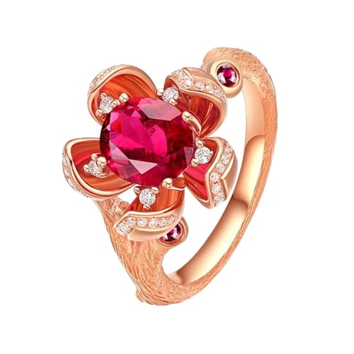 Mesnt Frauen Ehering, 18K Rotgold Ring für Frauen with 7x8mm Turmalin 1.37ct und Im Labor hergestellter Diamant, Größe 66 (21.0) von Mesnt