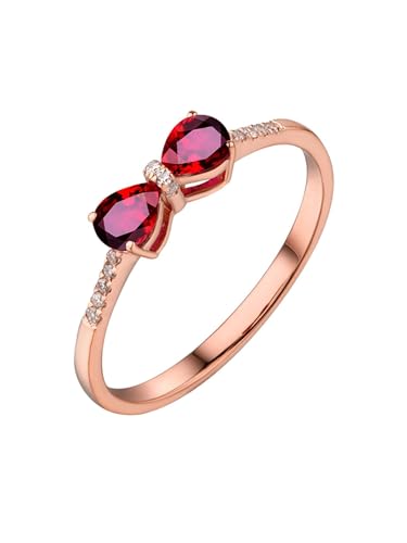 Mesnt Frauen Ehering, 18K Rotgold Ring für Frauen with Im Labor hergestellter Rubin 0.9ct und Im Labor hergestellter Diamant, Größe 63 (20.1) von Mesnt