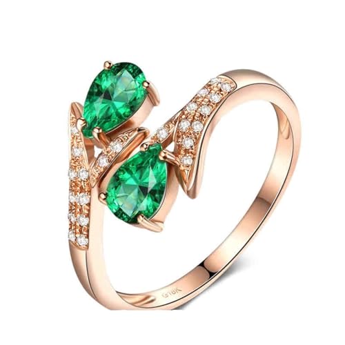 Mesnt Frauen Ehering, 18K Rotgold Ring für Frauen with Im Labor hergestellter Smaragd 0.6ct und Im Labor hergestellter Diamant, Größe 60 (19.1) von Mesnt