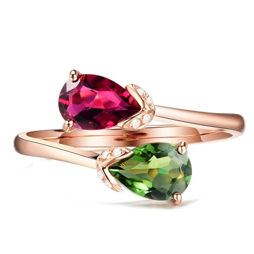 Mesnt Frauen Ehering, 18K Rotgold Ring für Frauen with Turmalin 0.82ct und Im Labor hergestellter Diamant, Größe 63 (20.1) von Mesnt