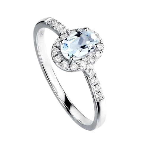 Mesnt Frauen Ehering, 18K Weißgold Ring für Damen with 4 * 6mm Aquamarin, Größe 65 (20.7) von Mesnt