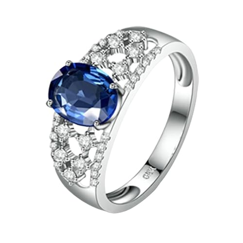 Mesnt Frauen Ehering, 18K Weißgold Ring für Damen with 8mm Im Labor hergestellter Saphir 1.4ct und Im Labor hergestellter Diamant, Größe 62 (19.7) von Mesnt