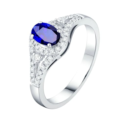 Mesnt Frauen Ehering, 18K Weißgold Ring für Damen with Im Labor hergestellter Saphir 1.3ct und Im Labor hergestellter Diamant, Größe 52 (16.6) von Mesnt