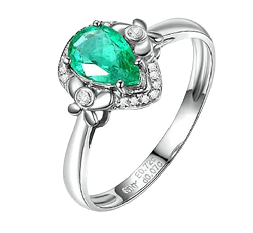 Mesnt Frauen Ehering, 18K Weißgold Ring für Frauen with 7x4.9mm Im Labor hergestellter Smaragd 0.15ct und Im Labor hergestellter Diamant, Größe 49 (15.6) von Mesnt