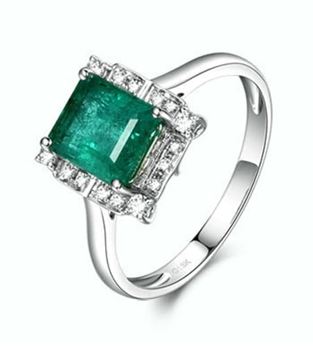 Mesnt Frauen Ehering, 18K Weißgold Ring für Frauen with 7x6mm Im Labor hergestellter Smaragd 1.7ct und Im Labor hergestellter Diamant, Größe 54 (17.2) von Mesnt