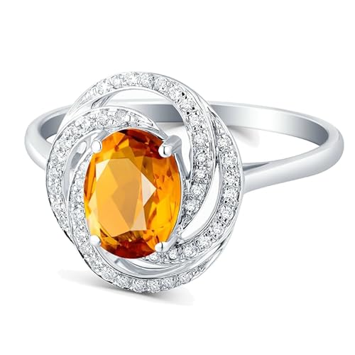 Mesnt Frauen Ehering, 18K Weißgold Ring für Frauen with Citrin 0.94ct und Im Labor hergestellter Diamant, Größe 49 (15.6) von Mesnt