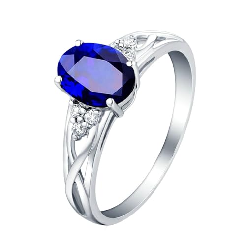 Mesnt Frauen Ehering, 18K Weißgold Ring für Frauen with Im Labor hergestellter Saphir 1.4ct und Im Labor hergestellter Diamant, Größe 56 (17.8) von Mesnt