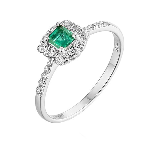 Mesnt Frauen Ehering, 18K Weißgold Ring für Frauen with Im Labor hergestellter Smaragd 0.25ct und Im Labor hergestellter Diamant, Größe 57 (18.1) von Mesnt