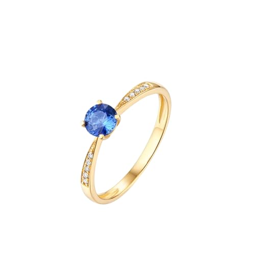 Mesnt Frauen Verlobungsringe, 18K Gelbgold Ring für Frauen with Im Labor hergestellter Saphir 0.5ct und Im Labor hergestellter Diamant, Größe 54 (17.2) von Mesnt